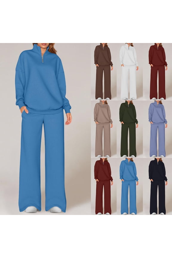Sweatsuits for Women V-Neck Solid Color Long Sleeve Sweatshirt Elastic Waist Long Pant Women's Leisure Fashion Casual Home Lounge Sets Outdoor Sport Suit