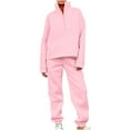 thumbnail image 1 of Sweatsuits Womens 2pcs Sets Solid Color Classic Versatile Casual Shirt Straight Pants Set Long Sleeved Round Neck Top Set, 1 of 9