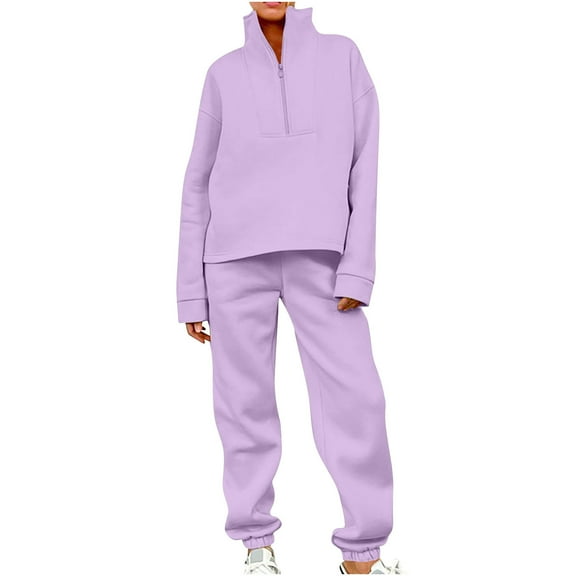 Sweatsuits Womens 2pcs Sets Solid Color Classic Versatile Casual Shirt Straight Pants Set Long Sleeved Round Neck Top Set