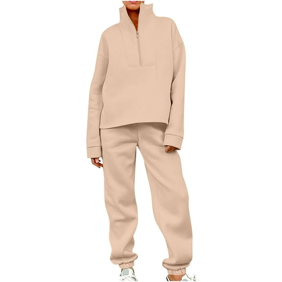 Sweatsuits Womens 2pcs Sets Solid Color Classic Versatile Casual Shirt Straight Pants Set Long Sleeved Round Neck Top Set
