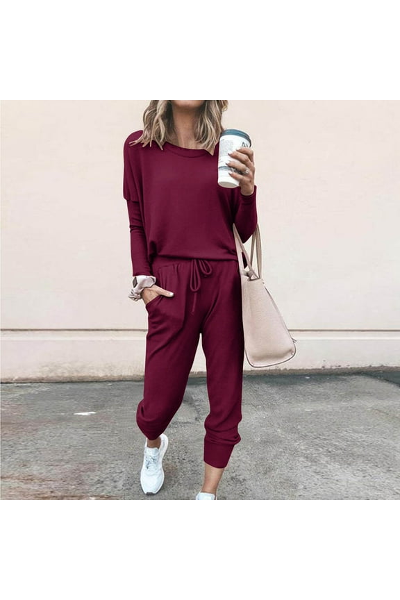 Sweatsuits Womens Loungewear Set Tracksuit Long Sleeve Pajamas Set Jogger Pants with Pockets 2 Piece Outfits Lounge Sets S-3XL