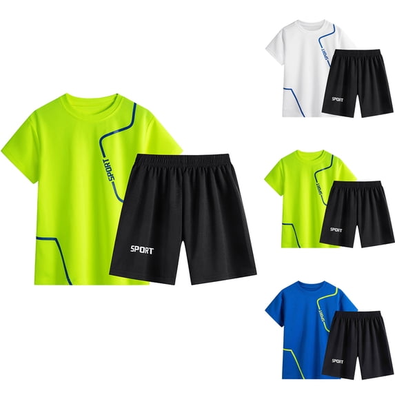 Sweatsuits for Boys 8-10 Boys Clothes 2-Piece Summer Outfit Gradient Baseball Collar Short-Sleeve Top & Casual Shorts