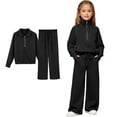 thumbnail image 1 of Sweatsuits for Girls Black Sweatsuit Kids Half Zip Thumbhole Pullover Sweatshirts Sweatpants Set Athletic Outfits for Girls 7-8 Years, 1 of 8