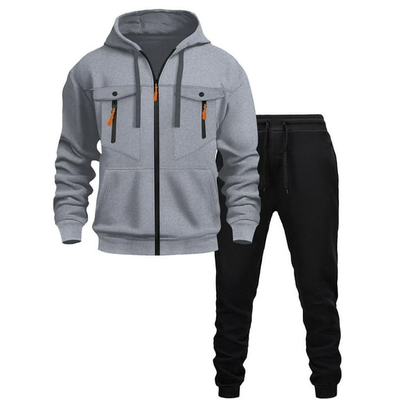 Sweatsuits for Men 2 Piece Full Zip Hoodie Long Sweatpants Casual Sports Jogging Suits Fleece Lined Tracksuit Sets Gray Black M