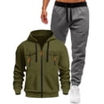 thumbnail image 1 of Sweatsuits for Men 2 Piece Full Zip Hoodie Long Sweatpants Casual Sports Jogging Suits Fleece Lined Tracksuit Sets Olive Green+Dark Gray S, 1 of 3