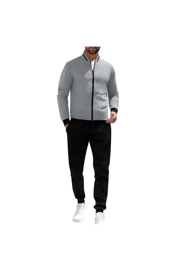 Sweatsuits for Men 2 Piece Hoodless Tracksuit Sets Full Zip Jacket Sweatpants Dressy Casual Jogging Suits Sportswear (3XL, Gray)