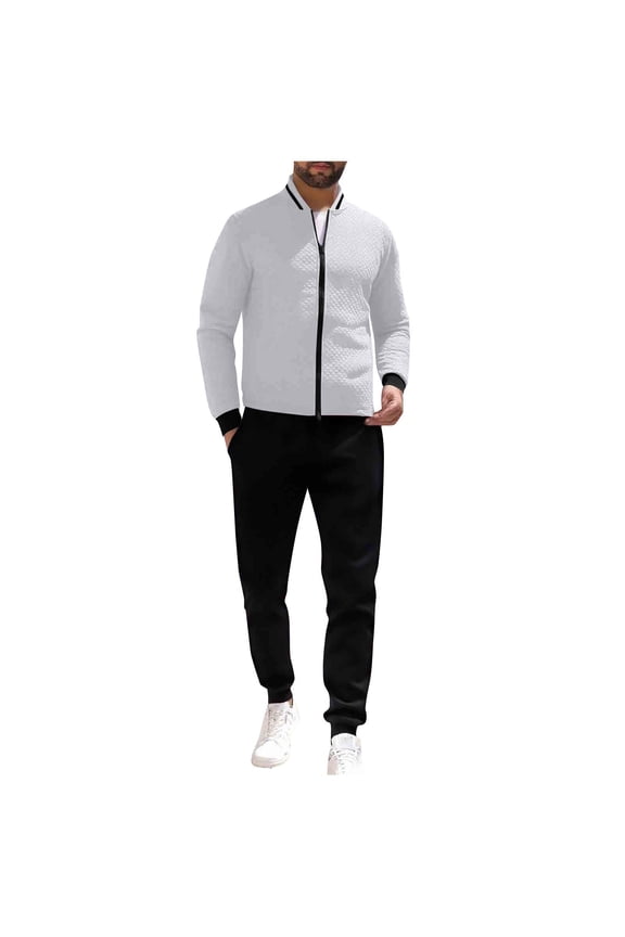 Sweatsuits for Men 2 Piece Hoodless Tracksuit Sets Full Zip Jacket Sweatpants Dressy Casual Jogging Suits Sportswear (S, White)