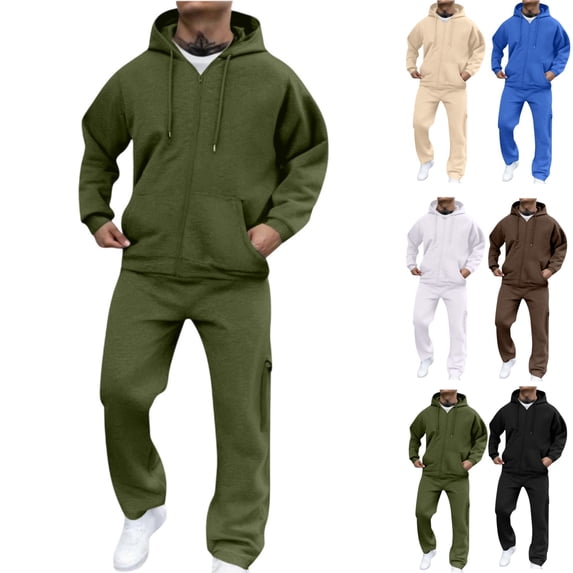 Sweatsuits for Men 2 Piece Long Sleeve Full Zip Hooded Sweatshirt and Elastic Waist Joggers Athletic Tracksuit