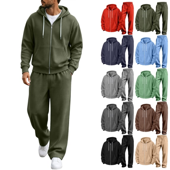 Sweatsuits for Men 2 Piece Men's Jogging Tracksuit Set Hoodie Casual Athletic Long Sleeve Zipper Suit Set Green S