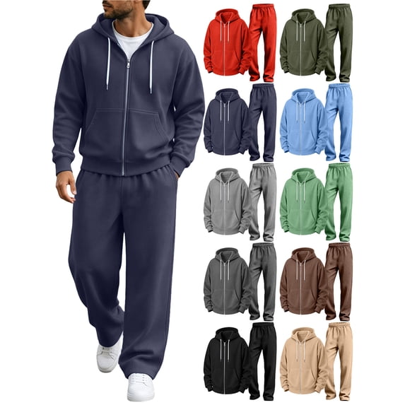 Sweatsuits for Men 2 Piece Men's Jogging Tracksuit Set Hoodie Casual Athletic Long Sleeve Zipper Suit Set Navy Xxl