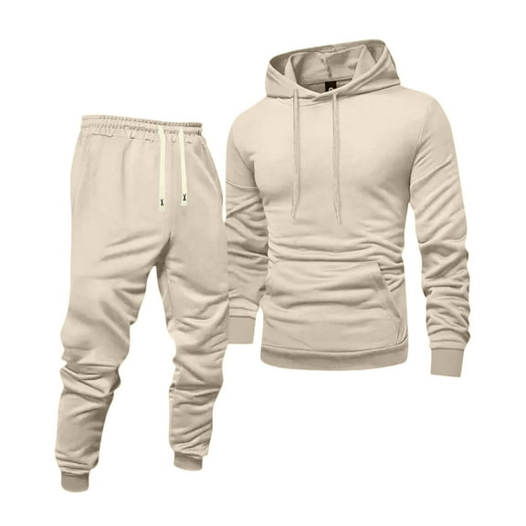 Sweatsuits for Men Pullover Hoodies Jogger Sweatpants 2 Piece Set Track Suits Mens Workout Jogging Matching Outfits Beige M
