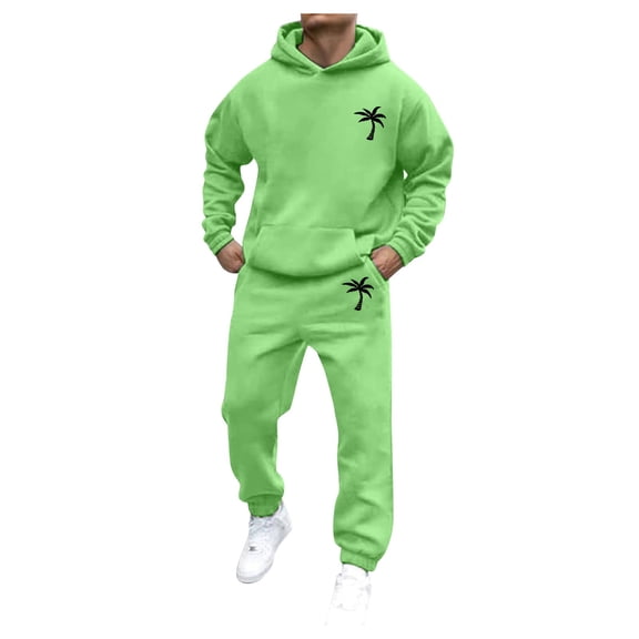Sweatsuits for Men Set 2 Piece Casual Letter Print Relaxed Fit Hoodie Sweatshirt and Joggers Sweatpants Sets Sport Suit with Pocket Light Green S