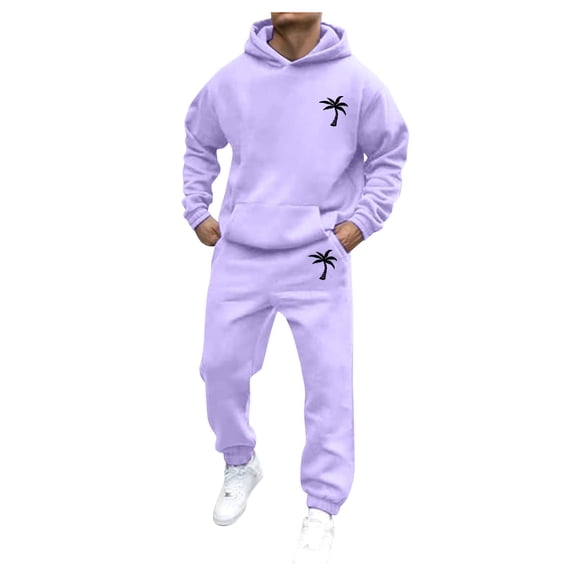 Sweatsuits for Men Set 2 Piece Casual Letter Print Relaxed Fit Hoodie Sweatshirt and Joggers Sweatpants Sets Sport Suit with Pocket Light Purple XXL