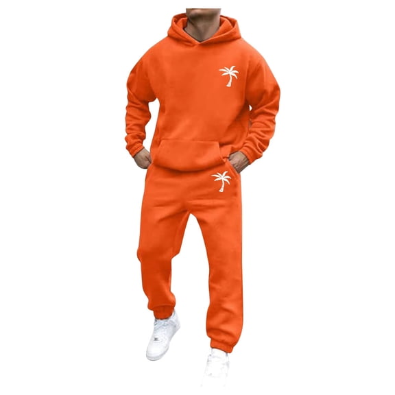 Sweatsuits for Men Set 2 Piece Casual Letter Print Relaxed Fit Hoodie Sweatshirt and Joggers Sweatpants Sets Sport Suit with Pocket Orange XXXL