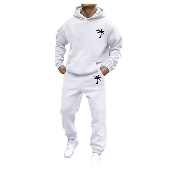 Sweatsuits for Men Set 2 Piece Casual Letter Print Relaxed Fit Hoodie Sweatshirt and Joggers Sweatpants Sets Sport Suit with Pocket White S