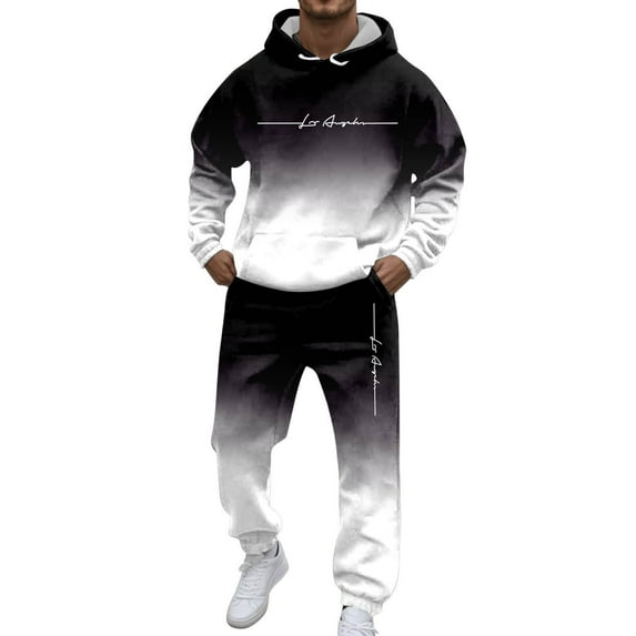 Sweatsuits for Men Set 2 Piece Letter Graphic Hoodie Sweatshirt and Joggers Sweatpants Sets Casual Streetwear Pullover Suit with Pocket Black L