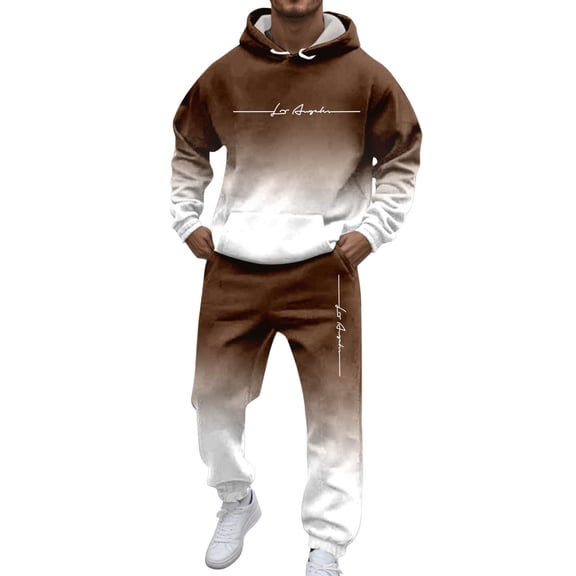 Sweatsuits for Men Set 2 Piece Letter Graphic Hoodie Sweatshirt and Joggers Sweatpants Sets Casual Streetwear Pullover Suit with Pocket Coffee XL