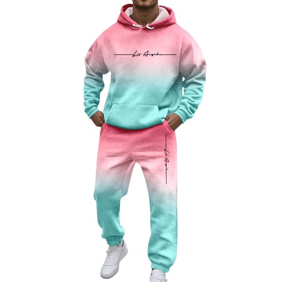 Sweatsuits for Men Set 2 Piece Letter Graphic Hoodie Sweatshirt and Joggers Sweatpants Sets Casual Streetwear Pullover Suit with Pocket Light Pink L