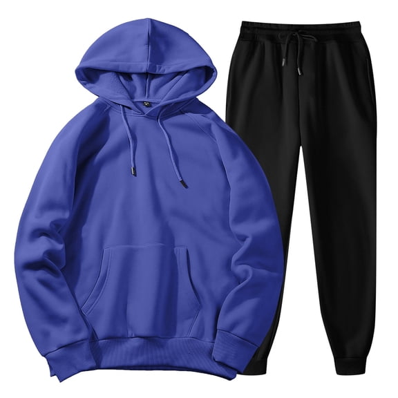 Sweatsuits for Men Set 2 Piece Solid Color Relaxed Fit Hoodie Sweatshirt and Joggers Sweatpants Sets Casual Sport Suit with Pocket Blue XL