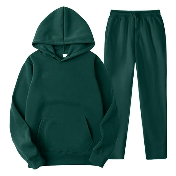 Sweatsuits for Men Set 2 Piece Solid Color Relaxed Fit Hoodie Sweatshirt and Joggers Sweatpants Sets Casual Sport Suit with Pocket Dark Green S