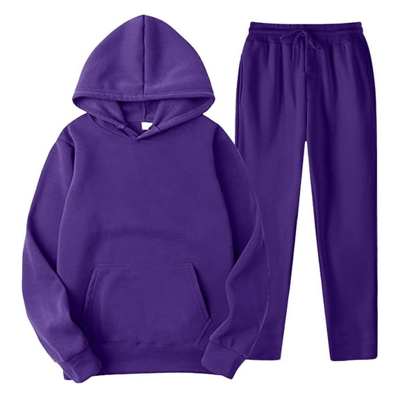 Sweatsuits for Men Set 2 Piece Solid Color Relaxed Fit Hoodie Sweatshirt and Joggers Sweatpants Sets Casual Sport Suit with Pocket Purple XXL