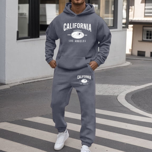 Sweatsuits for Men Set 2 Piece letter print Relaxed Fit Hoodie Sweatshirt and Joggers Sweatpants Sets Casual Pullover Suit with Pocket Grey L