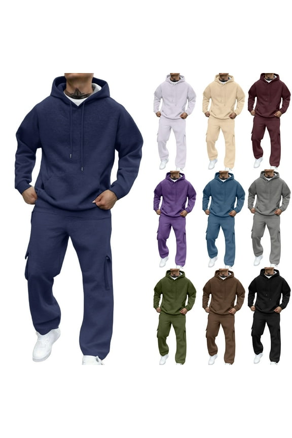 Sweatsuits for Men Two Piece Tracksuits Jogging Drawstring Casual Hoodies Fall Long Sleeve Athletic Crewneck Sweatshirt Matching Sweatpants Suit Set