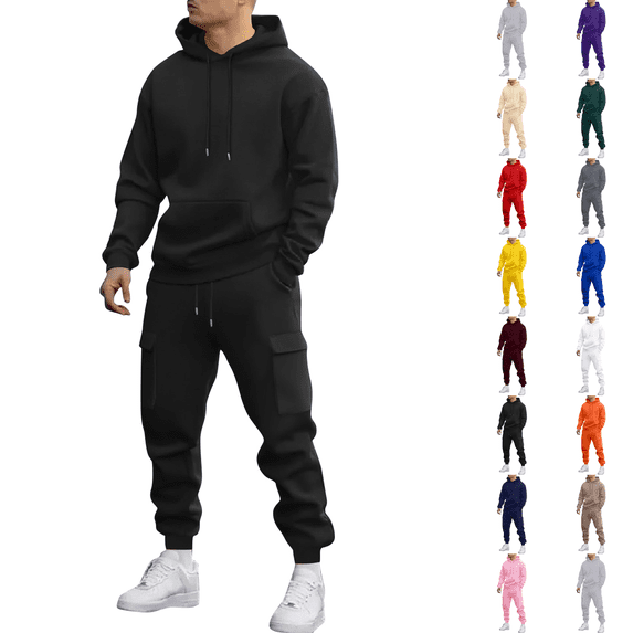 Sweatsuits for Mens Sweat Suit Jogging Track Suits 2 Piece Matching Sets Outfits Casual Comfy Athletic Tracksuits Black S