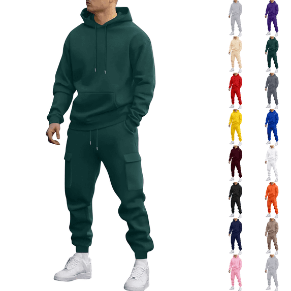 Sweatsuits for Mens Sweat Suit Jogging Track Suits 2 Piece Matching Sets Outfits Casual Comfy Athletic Tracksuits Dark Green 3XL