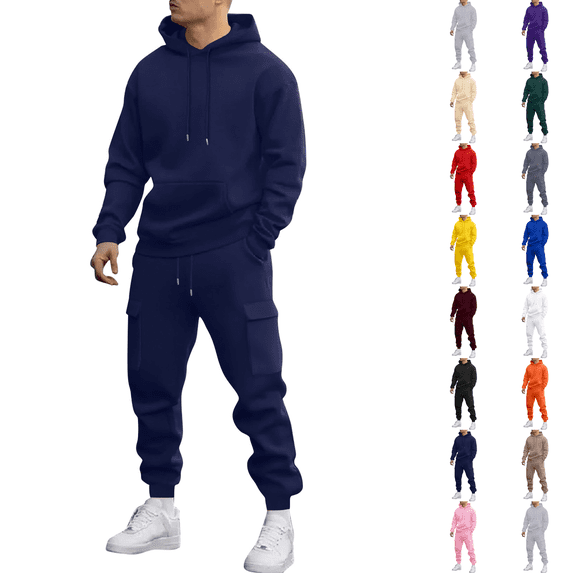 Sweatsuits for Mens Sweat Suit Jogging Track Suits 2 Piece Matching Sets Outfits Casual Comfy Athletic Tracksuits Navy L
