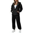 thumbnail image 1 of Sweatsuits for Women 2 Piece Fashionable Solid Color Zippered Cardigan Sweater Casual Straight Leg Pants Set, 1 of 9