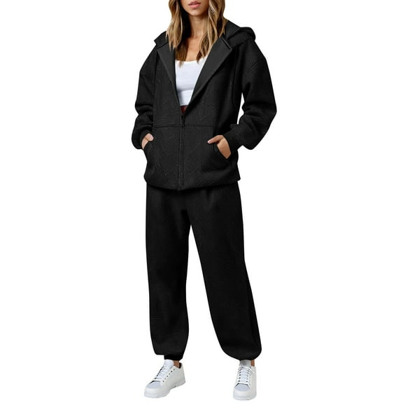 Sweatsuits for Women 2 Piece Fashionable Solid Color Zippered Cardigan Sweater Casual Straight Leg Pants Set