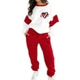 thumbnail image 1 of Sweatsuits for Women 2 Piece Heart Print Color Block Sweatshirt Fashion Casual Crewneck Lounge Sets Red XL, 1 of 10