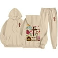 thumbnail image 1 of Sweatsuits for Women 2 Piece Jesus Letter Print Christian Long Sleeve Hooded Sweatshirt and Sweatpants Fall Fashion Clothing Casual Track Suits, 1 of 6