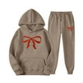 thumbnail image 1 of Sweatsuits for Women 2 Piece Long Sleeve Bow Print Hooded Pullover and Sweatpants 2025 Fall Lightweight Casual Baggy Tracksuit, 1 of 4