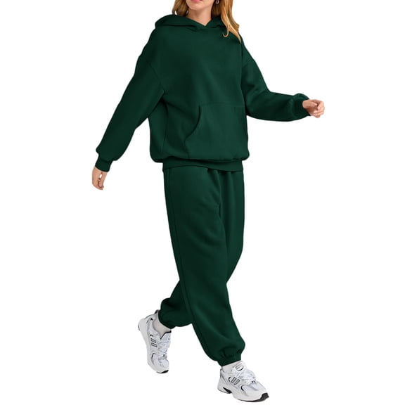 Sweatsuits for Women 2 Piece Lounge Hoodie Set, Plus Size Fall Fashion Airport Travel Tracksuits Dark Green XL