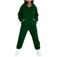 thumbnail image 1 of Sweatsuits for Women 2 Piece Outfits Solid Color Casual Crew-Neck Long Sleeved Trousers And Tight-Waist Hoodie Suit, 1 of 8