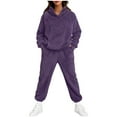 thumbnail image 1 of Sweatsuits for Women 2 Piece Outfits Solid Color Casual Crew-Neck Long Sleeved Trousers And Tight-Waist Hoodie Suit, 1 of 8