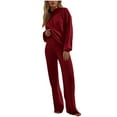 thumbnail image 1 of Sweatsuits for Women 2 Piece Set Ribbed Knit Outfits Long Sleeve Hoodie Sweatshirt Pullover Long Pants Tracksuit Lounge Sets, 1 of 6