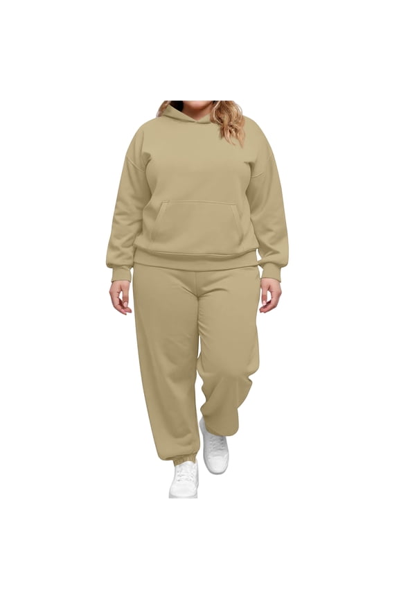 Sweatsuits for Women 2 Piece Set Track Suit Comfy Crewneck Lounge Sets with Sweatpants and Hoodie 2025 Fall Outfits Camel XXL