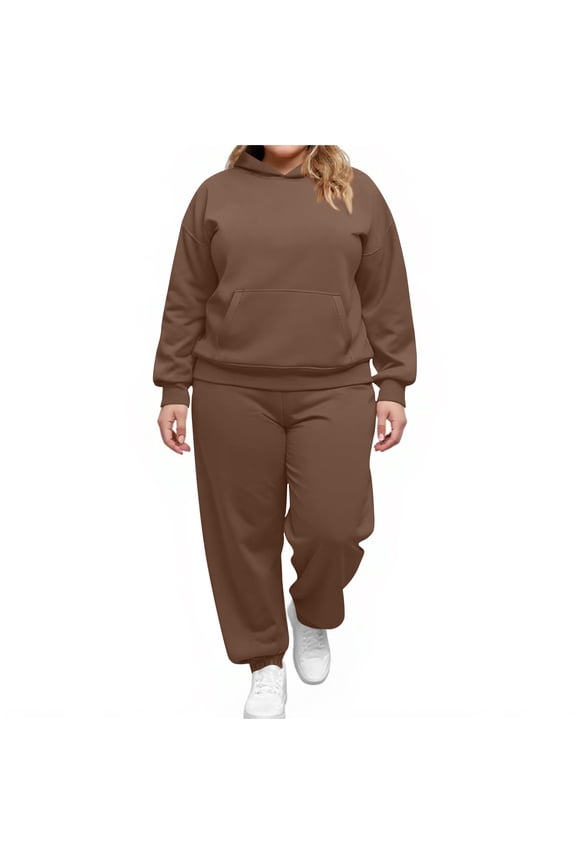 Sweatsuits for Women 2 Piece Set Track Suit Comfy Crewneck Lounge Sets with Sweatpants and Hoodie 2025 Fall Outfits Coffee S
