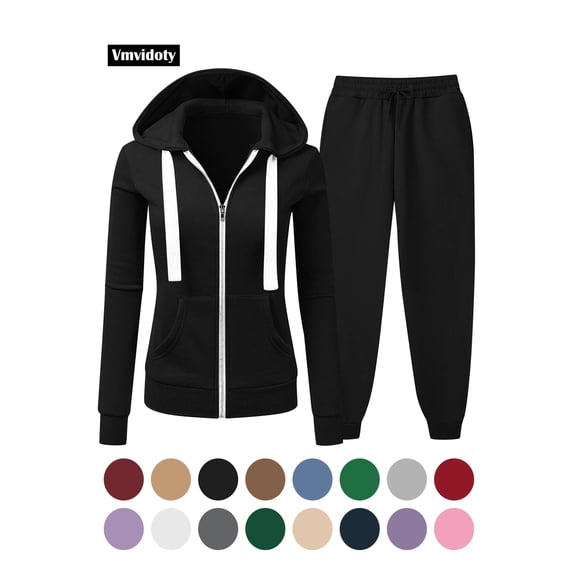 Sweatsuits for Women 2pcs Outfits Relaxed Fit Zip Up Hooded Jackets Casual Drawstring Waist Jogger Pants Fall Winter Workout Sets Z_Black S