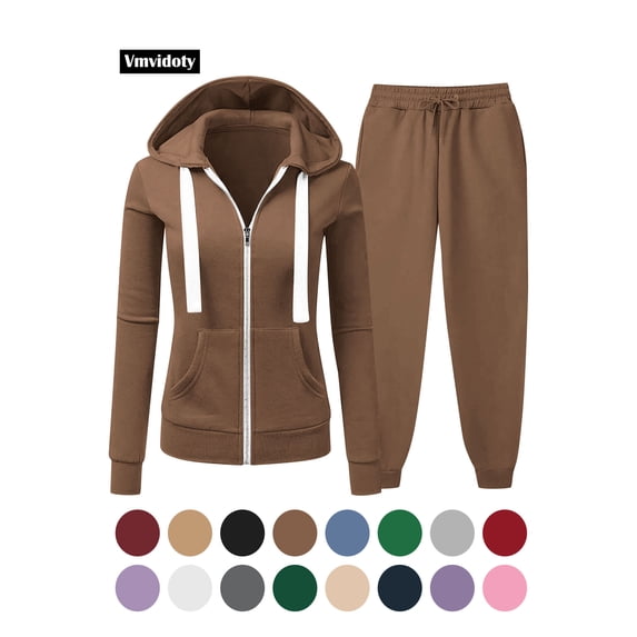 Sweatsuits for Women 2pcs Outfits Relaxed Fit Zip Up Hooded Jackets Casual Drawstring Waist Jogger Pants Fall Winter Workout Sets Z_Coffee M