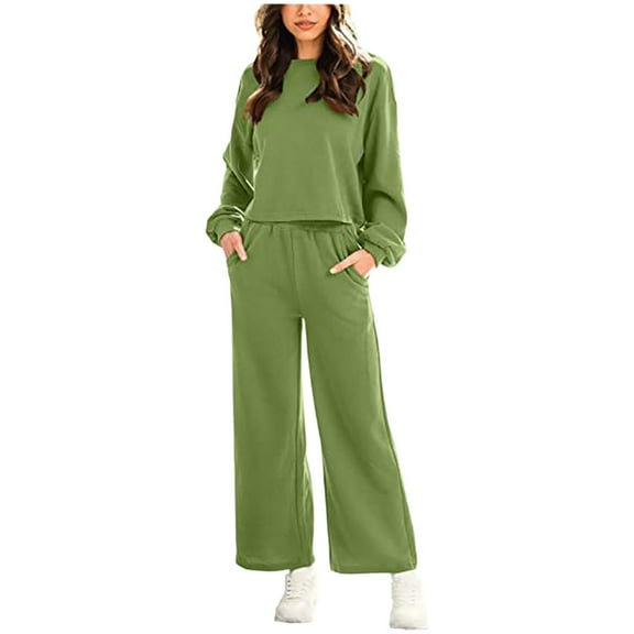 Sweatsuits for Women Casual Loose Solid Fall and Winter Style Loose Round Neck Two Piece Outfit Suits
