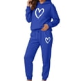 thumbnail image 1 of Sweatsuits for Women Long Sleeve Hoodie Jogger Pants Heart Print Fall Winter Daily Cute Sports Matching Clothing Blue 3XL, 1 of 6