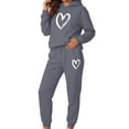 thumbnail image 1 of Sweatsuits for Women Long Sleeve Hoodie Jogger Pants Heart Print Fall Winter Daily Cute Sports Matching Clothing Dark Gray L, 1 of 6