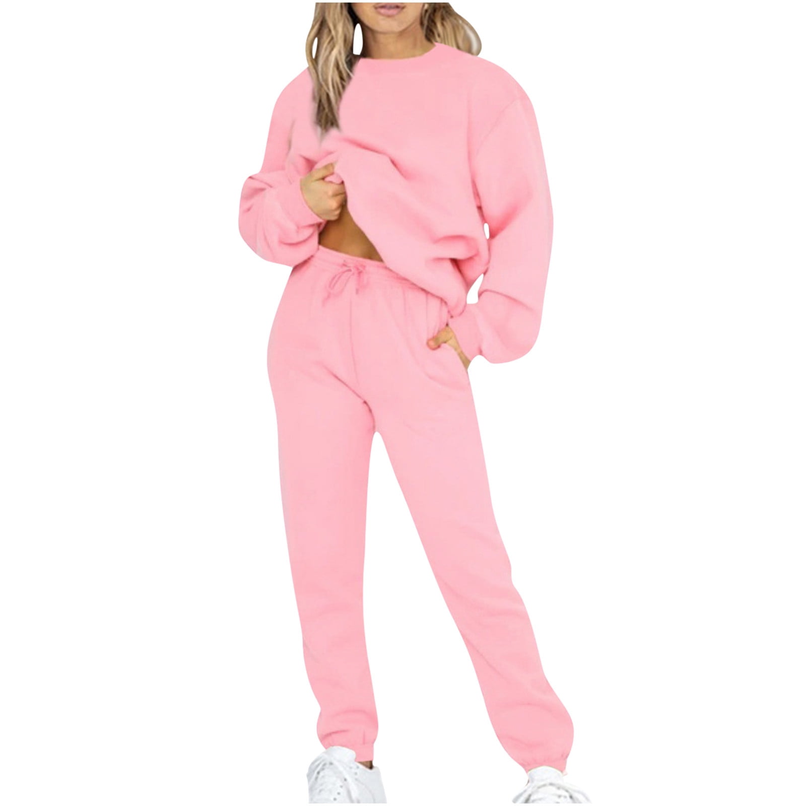 Sweatsuits for Women Oversized Crewneck Sweatshirts Sweatpants Outfits  Loose-Fit Comfy Solid Casual Track Suits 