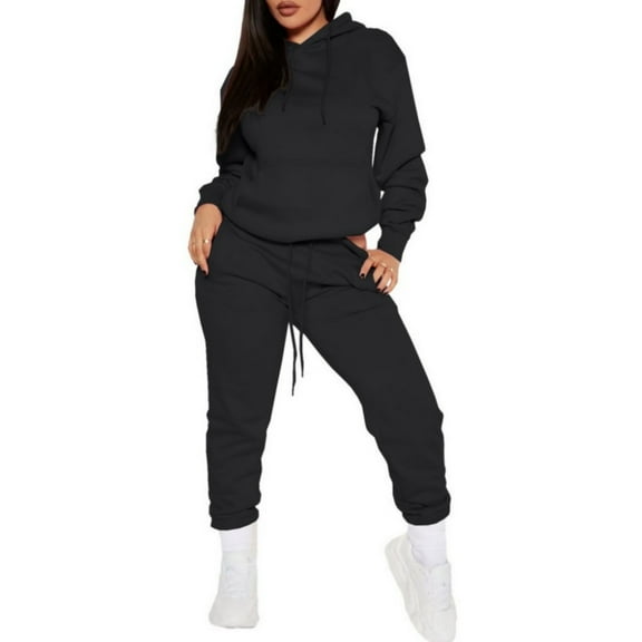 Sweatsuits for Women Set 2 Piece Jogging Outfits Long Sleeve Hoodie Sweatshirt Sweatpants Tracksuit Black S