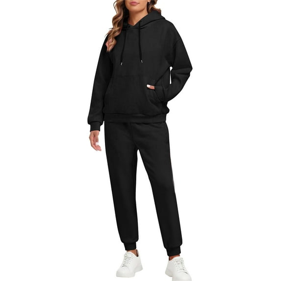 Sweatsuits for Women Set 2 Piece Jogging Outfits Long Sleeve Hoodie Sweatshirt Sweatpants Tracksuit Black XL