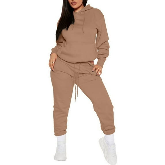 Sweatsuits for Women Set 2 Piece Jogging Outfits Long Sleeve Hoodie Sweatshirt Sweatpants Tracksuit Camel XL